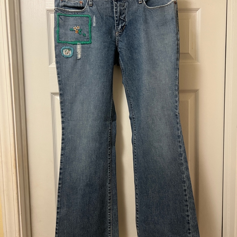 Jill Stuart Blue Boot Cut Jeans with Green Patch